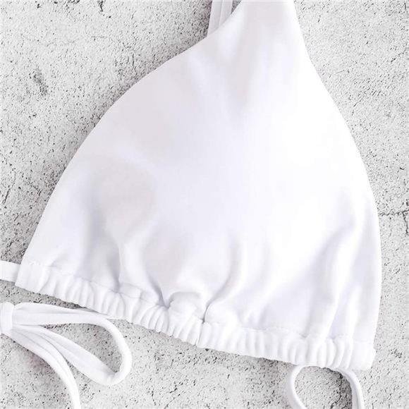 WOMEN'S Triangle Bikini Floral String Bikini Set, White - Picture 5 of 6